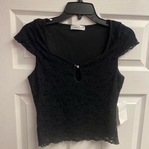 NWT Rebellious Dreamer Y2K Black Lace Crop Top Size XL